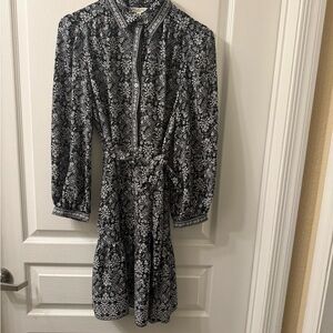 Max Studio Monochrome Floral Long Sleeve Dress